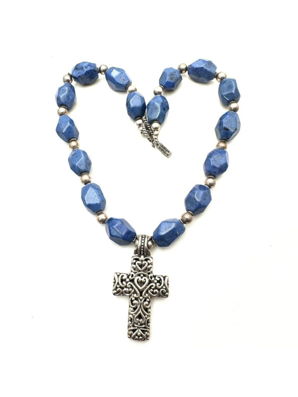 Blue Lapis Lazuli Sterling Silver Necklace Cross Pendant 126 Grams